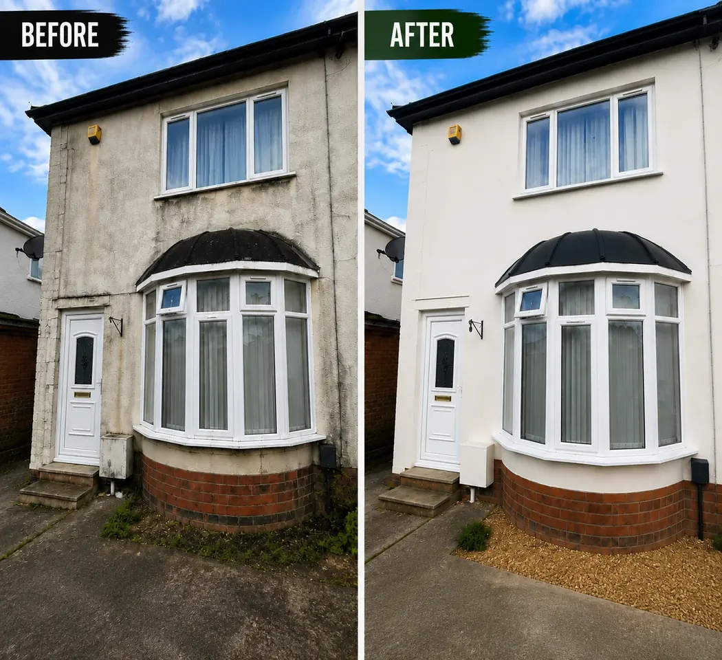 Before and after exterior painting transformation by Shropshire Spray Solutions